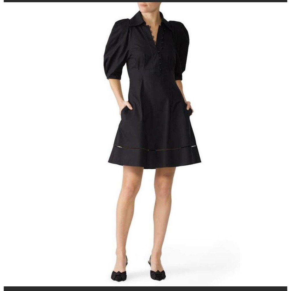KHAITE Carlina Black Short Puff Sleeve Button Front Dress Womens Size: 12